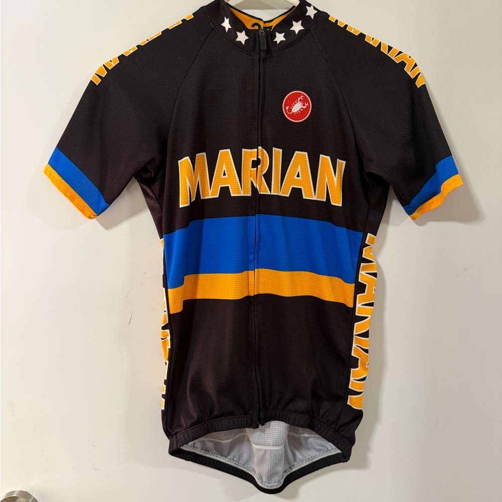 Marian Cycling Jersey with Blue and Yellow Stripes